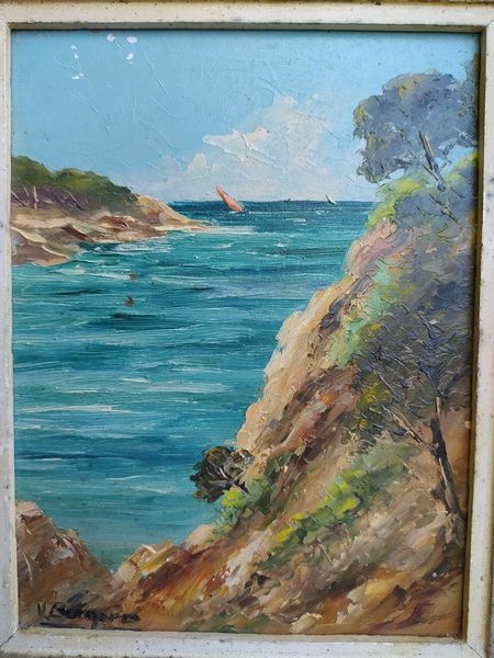 Tableau Porquerolles l'Oustaou de Diou Marine V. Bernard 65 Porquerolles (83)