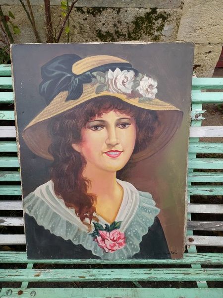 Tableau Portrait Femme au Chapeau Fleuri  1 Loches (37)