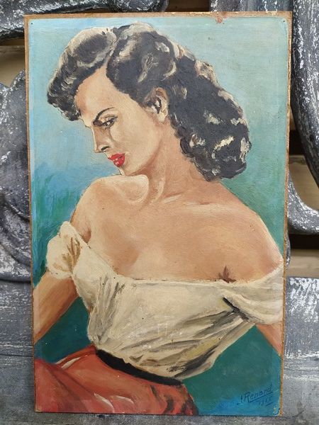 Tableau Portrait de Femme Ann�es 50 Sign� J. Renard 39 Loches (37)