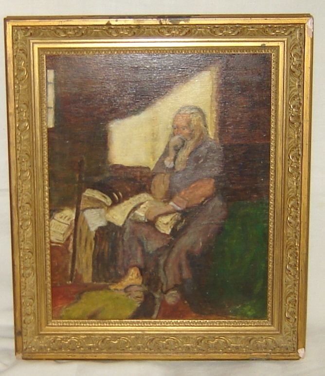 Tableau rare ancien huile portrait homme PO�TE 120 Aromas (39)