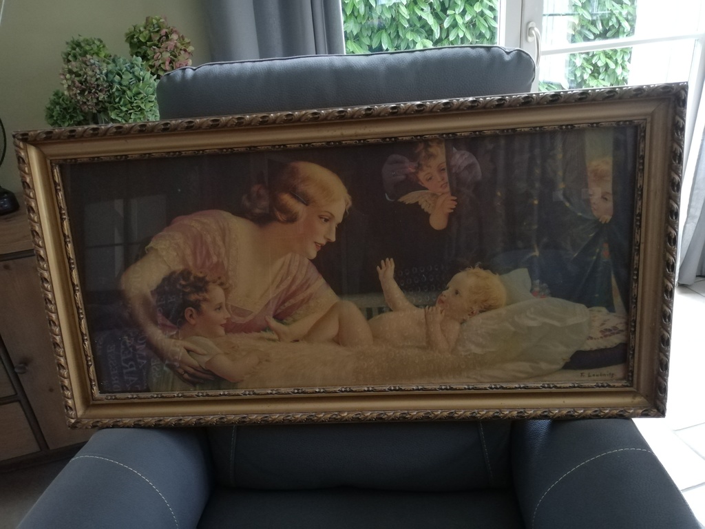 Tableau sc�ne familiale cadre dor� vintage 110 Montrichard (41)