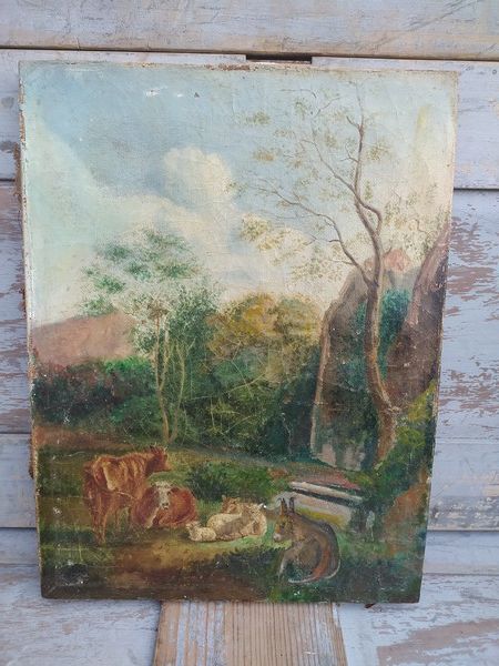 Tableau Sc�ne Pastorale ou Biblique Vaches �ne XVIIIeme 55 Loches (37)