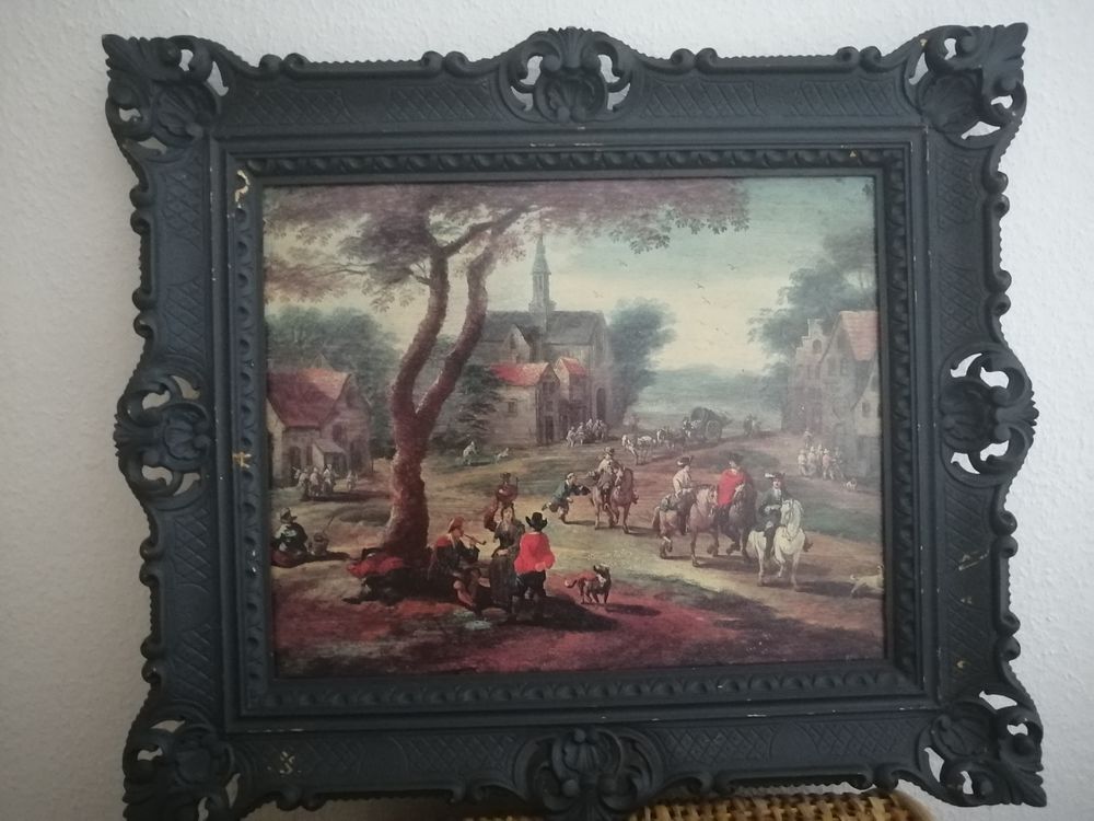 Tableau : Sc�ne de village, influence flamande 18 �me 89 Habsheim (68)