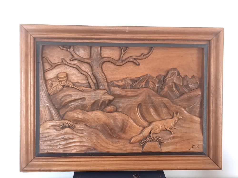 Tableau sculpt� chasse � l'aff�t 95 Vic-en-Bigorre (65)