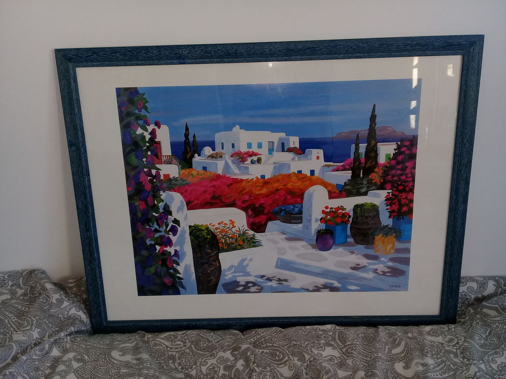 Tableau sign� repr�sentant vue �le de SANTORIN (GRECE) 17 Pessac (33)