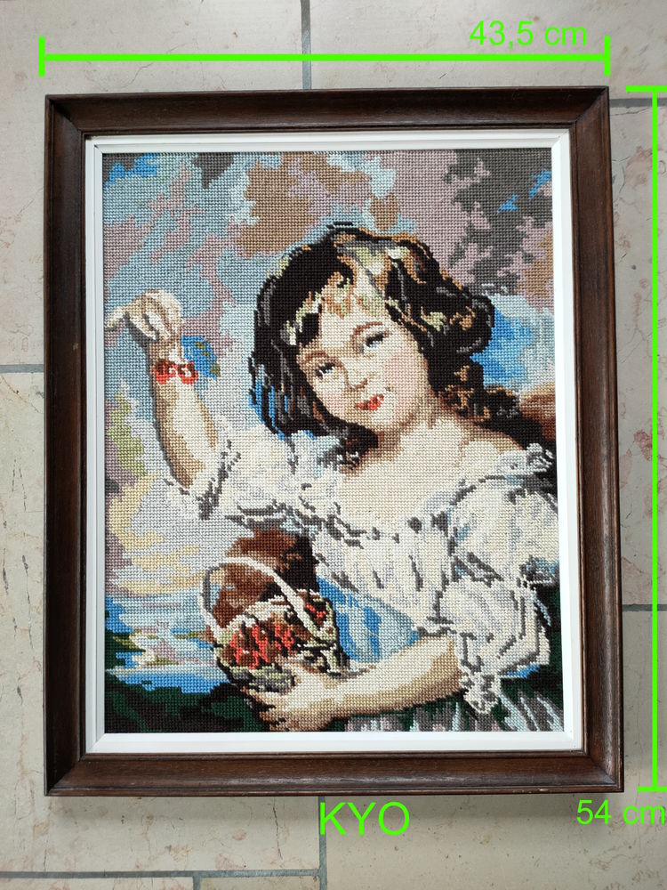 Tableau tiss� femme, broderie au point de croix, fait main 55 Foncine-le-Haut (39)