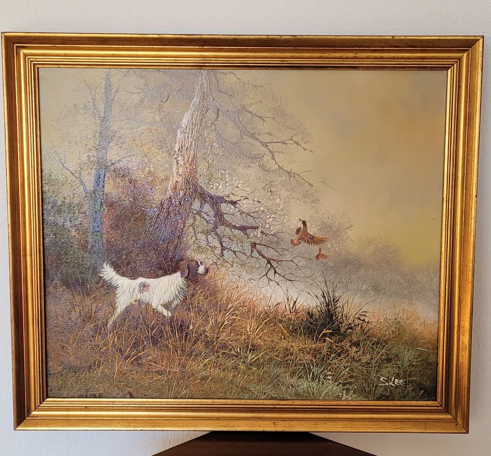 Tableau sur toile de chasse sign� S. LEE 70 Aubagne (13)