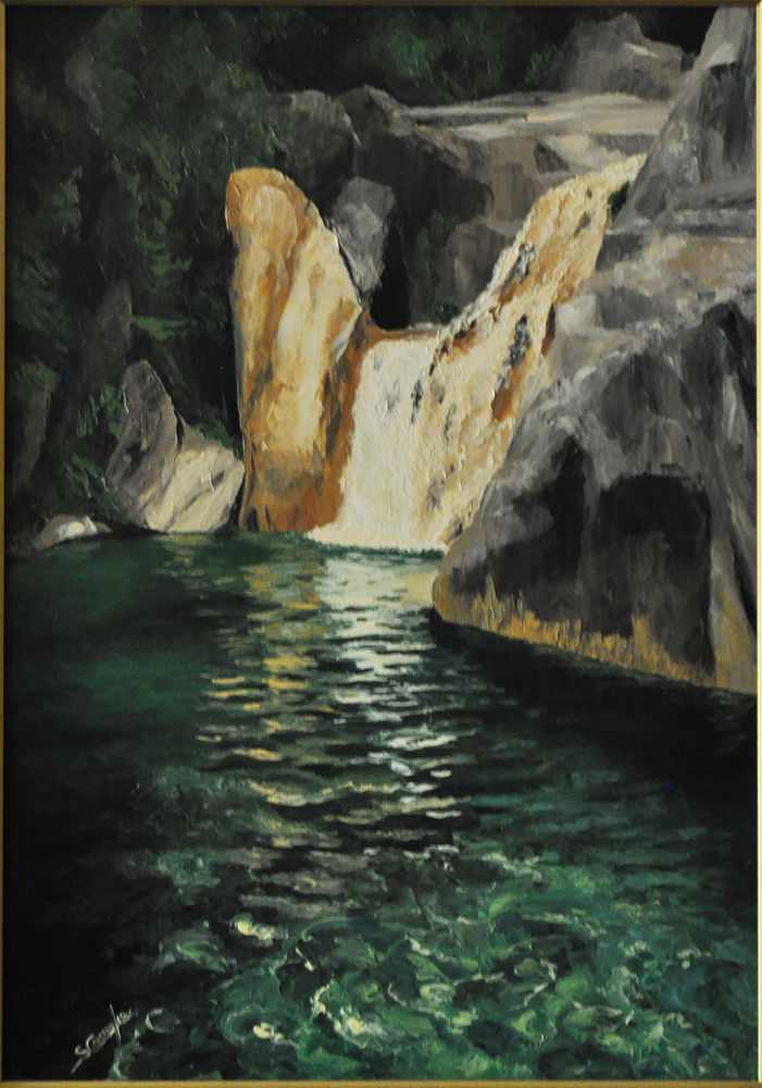 Tableau sur toile paysage cascade sign� S. C. CARREYRE 150 Orl�ans (45)