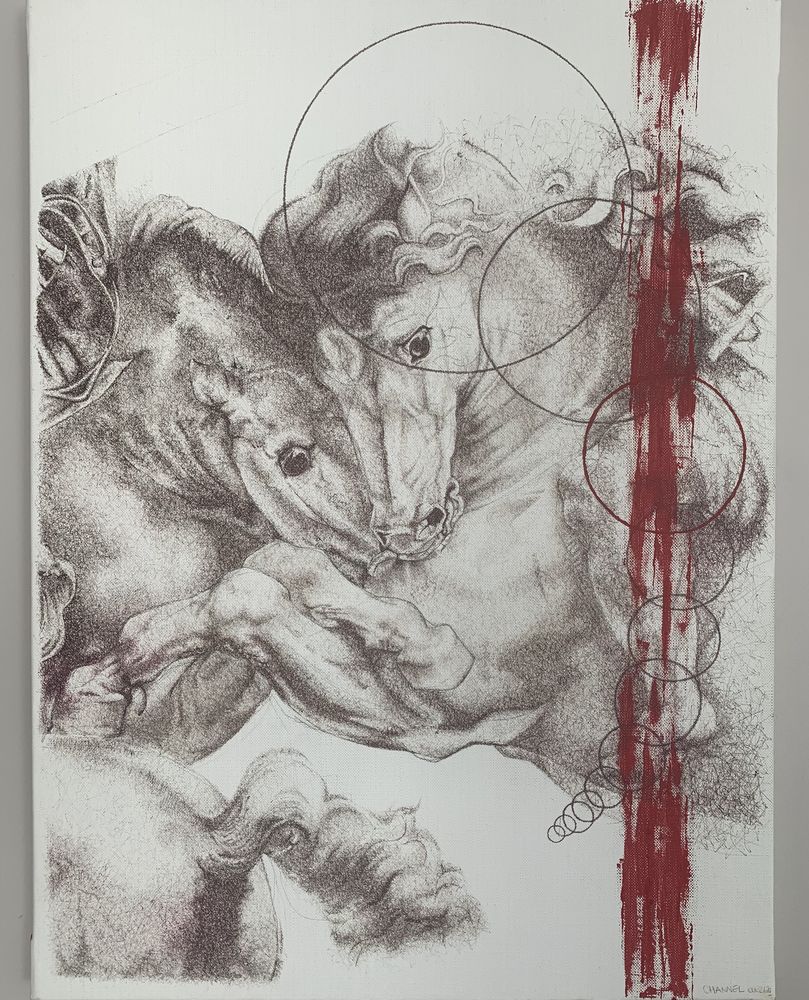 Tableau en toile de lin et stylo bic 640 Nice (06)