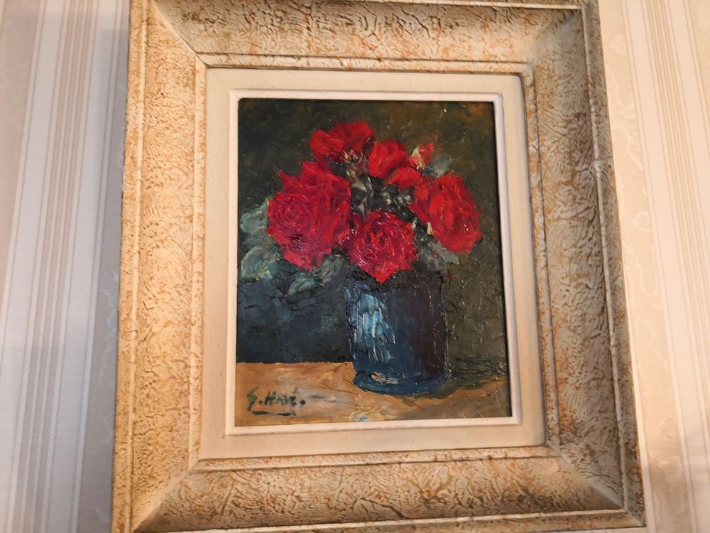 Tableau vase de roses rouges 
