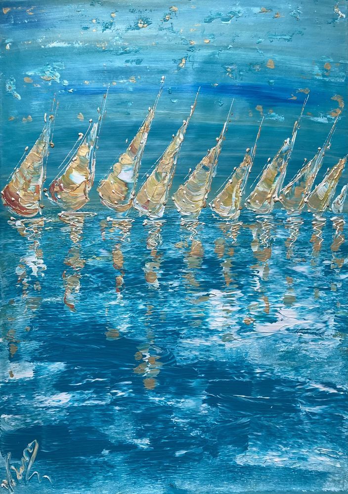 Tableau Voiliers bateaux marine paysage marin Peinture sur toile 50x70 neuf original 120 Montpellier (34)