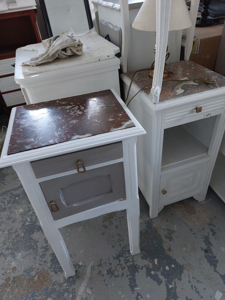 TABLES DE CHEVET BLANCHE ET BEIGE 45 Verri�res (10)