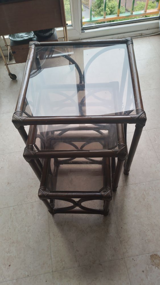 Tables gigognes vintage en bambou et verres ann�es 70's 60 Le Havre (76)