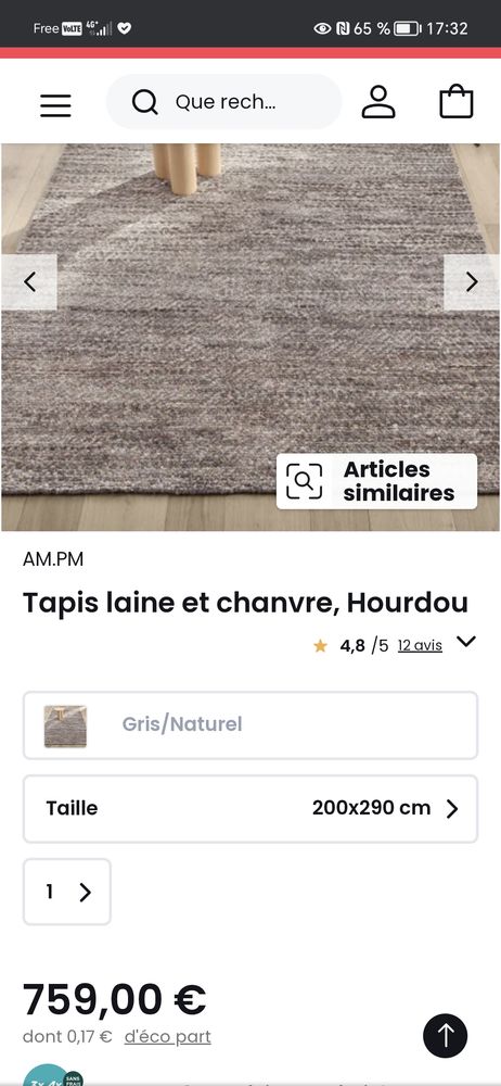 Tapis Salon laine et chanvre 650 Villejuif (94)