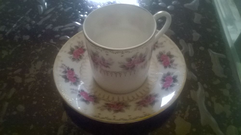 Tasse avec sa soucoupe 
Marque Afibel
D�core de roses Ann� 9 Talange (57)