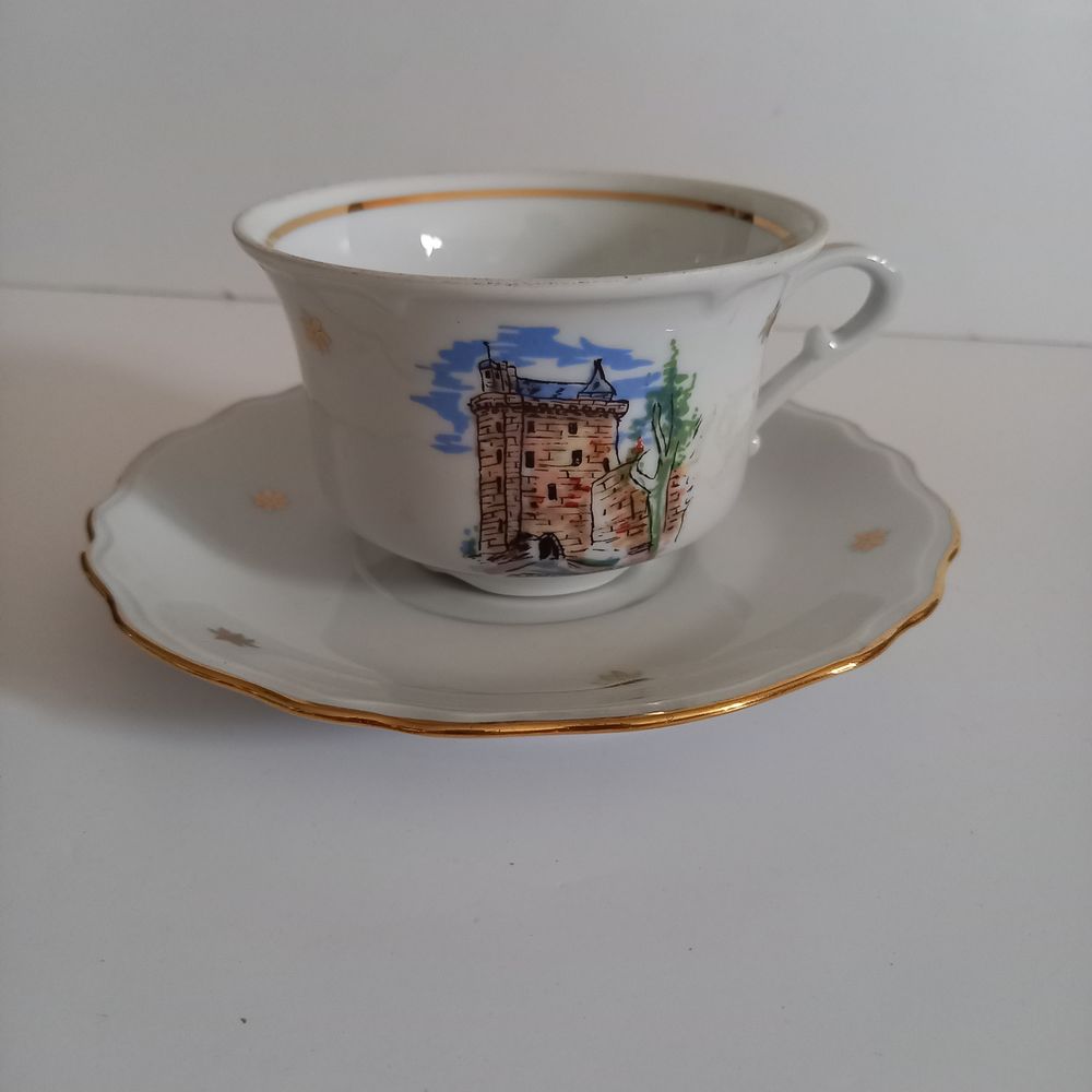 Tasse et sa sous tasse en porcelaine fran�aise  souvenir du 5 Saumur (49)