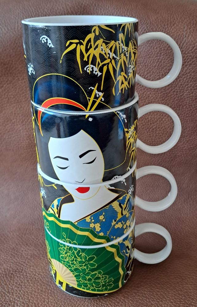 lot de 4 tasses � caf� th� d�cor motif asiatique 8 Carnon Plage (34)