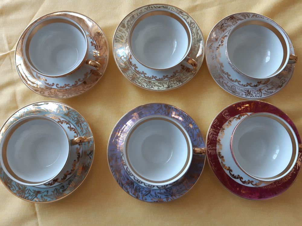 6 tasses et soucoupes en porcelaine iris�e 20 Bischwiller (67)