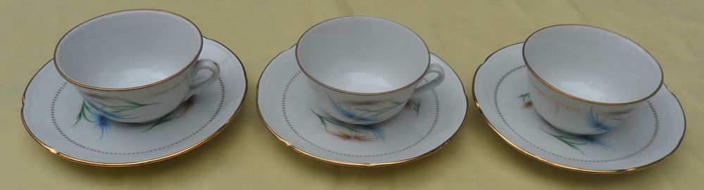 3 Tasses et soutasses en porcelaine de Vierzon d�cors fleurs 10 Castries (34)