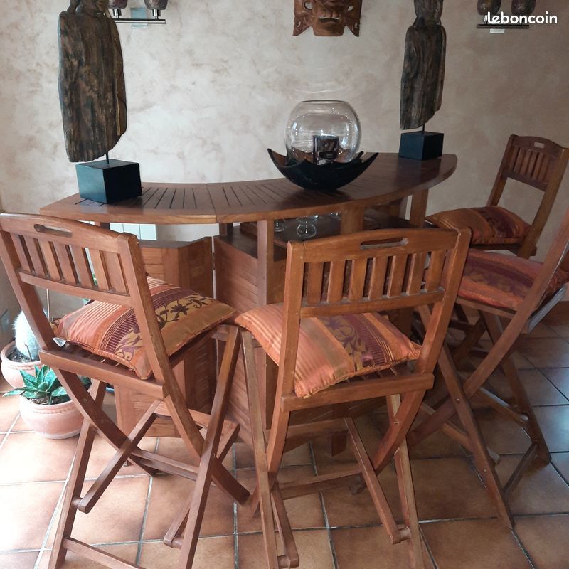  Bar  teck massif 1/4 de rond + 4 chaises haute 150 Maransin (33)