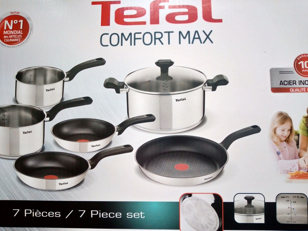 TEFAL Batterie 7 pièces induction COMFORT MAX inox 130 Stains (93)