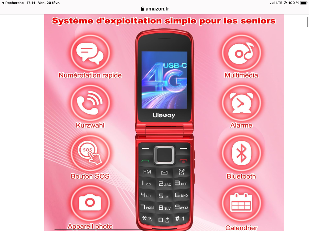 T�l�phone mobile seniors � clapet 4G d�bloque ALEWAY T380D 65.9 Perpignan (66)