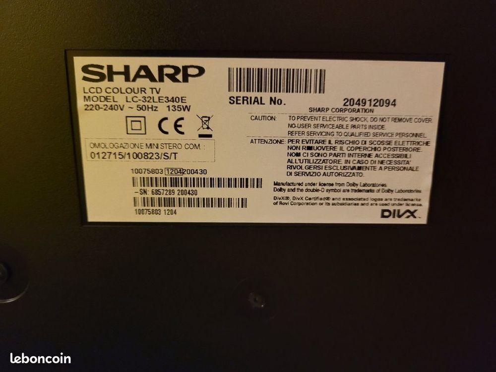 T�l�vision Sharp 80cms noire, tr�s bon �tat 0 Cap-d'Ail (06)