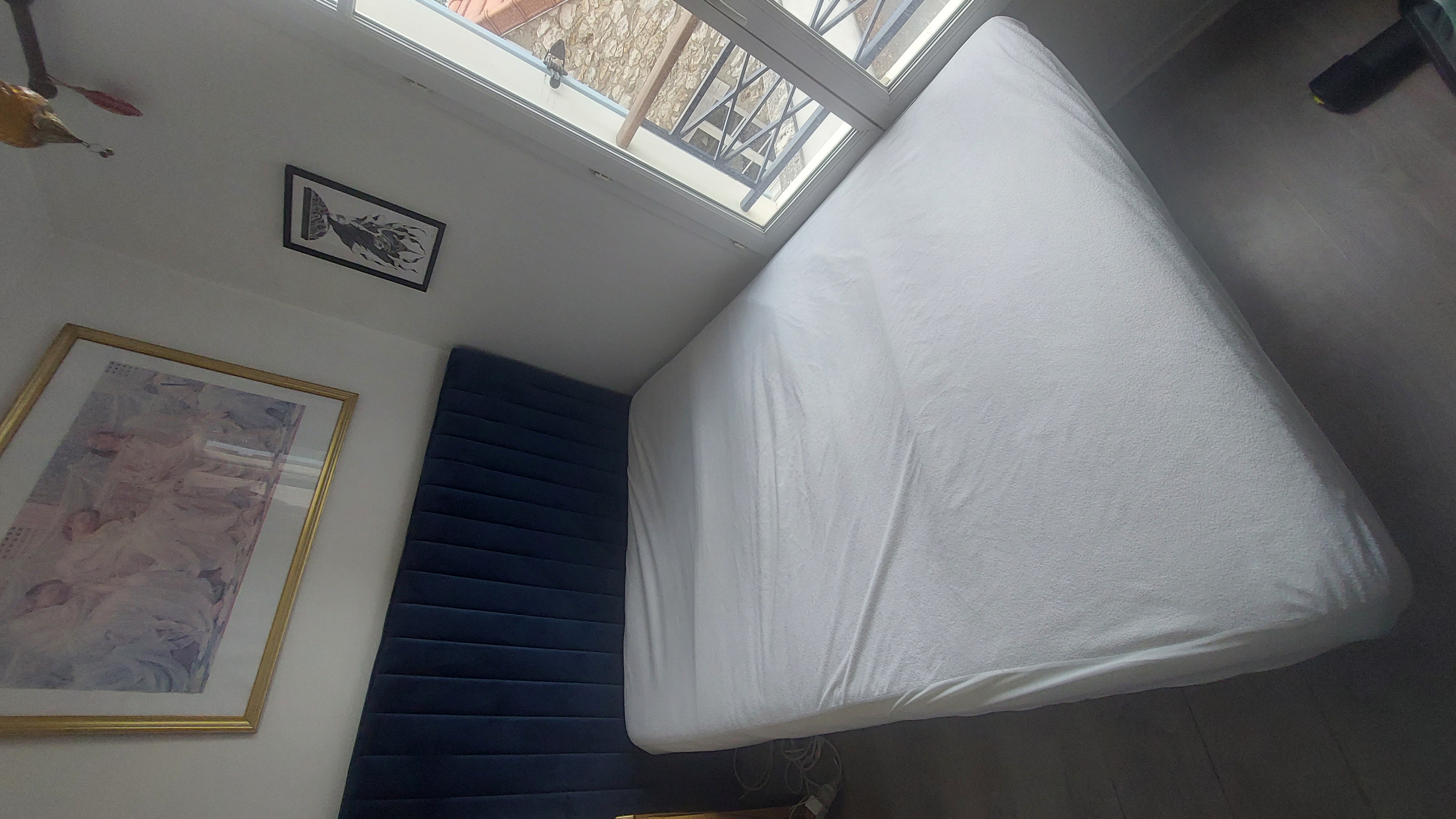 ! T�te de lit J�d�on velours bleu 140 Sannois (95)