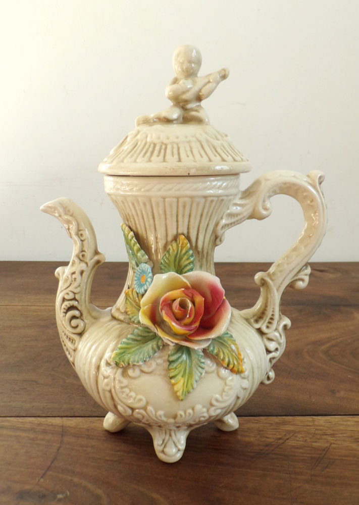 Th�i�re cafeti�re en c�ramique style Capodimonte Shabby chic 28 Livr� (53)