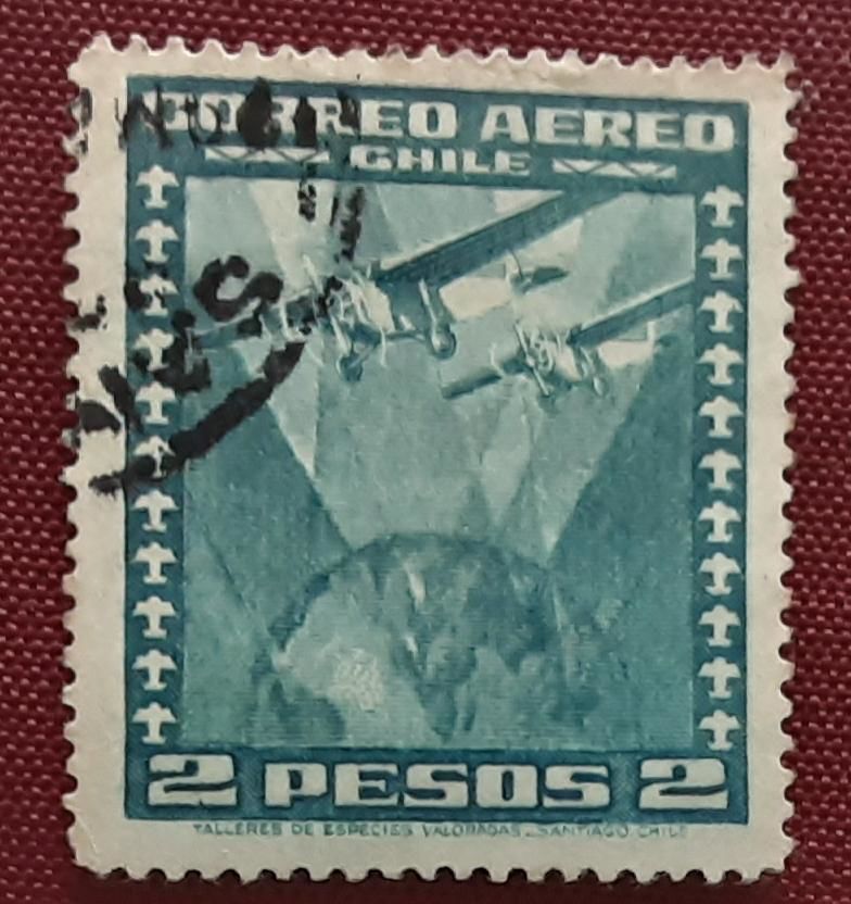 timbre � collection CHILI  poste a�rienne 1 Pontoise (95)