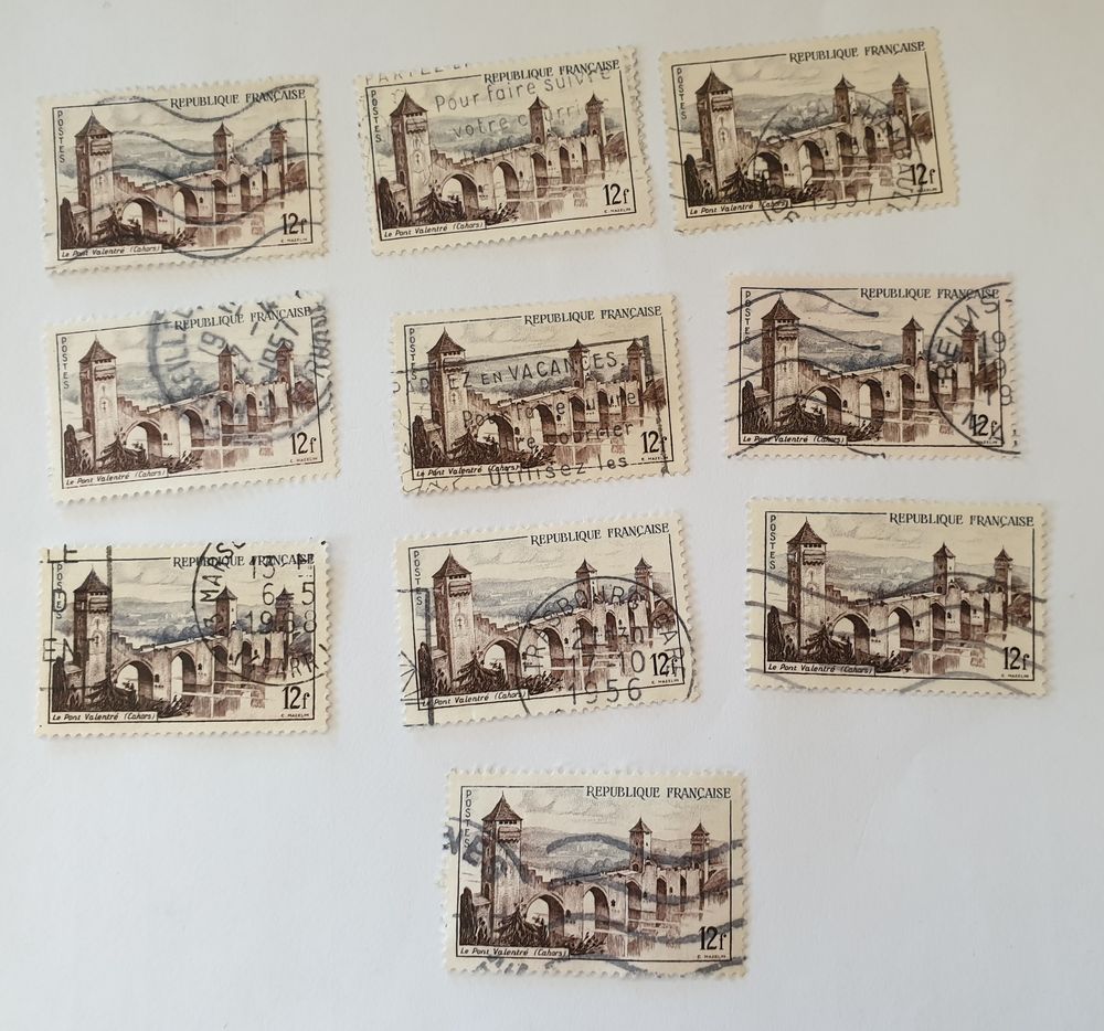 Timbre France  1955 Pont Valentr� � Cahors 12 F 0.50 euro 0 Marseille 9 (13)