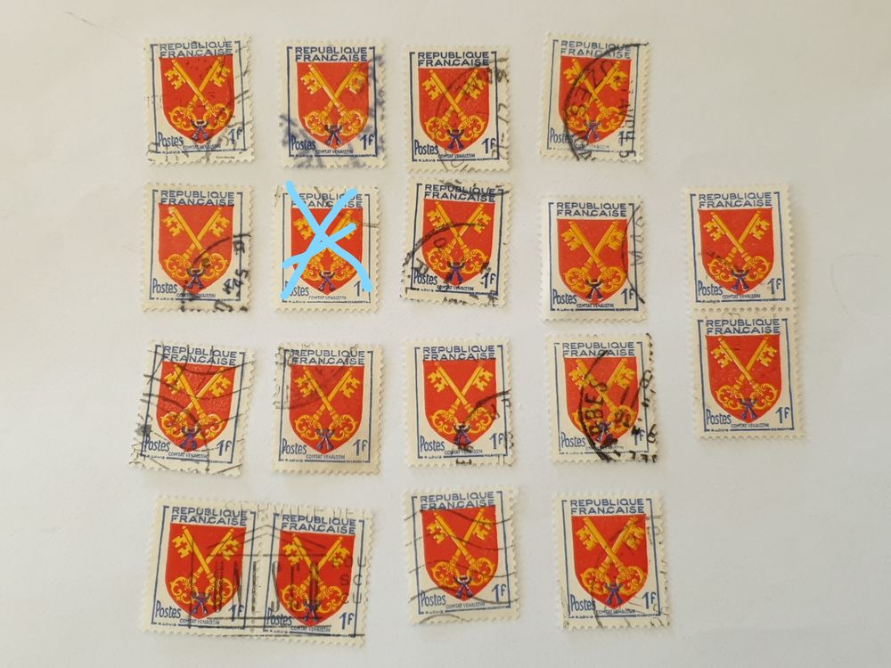 Timbre france blason Comtat Venaissin 1955 lot 0.65 euro 0 Marseille 9 (13)