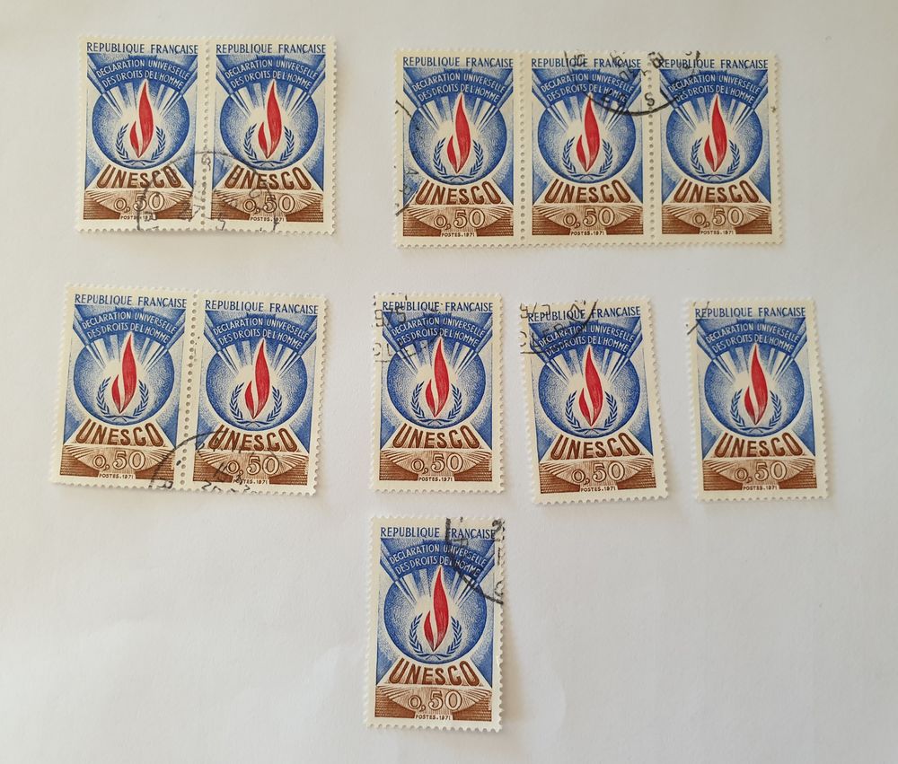 Timbre France  Oblit�r� 1971 unesco d�claration universelle 0 Marseille 9 (13)