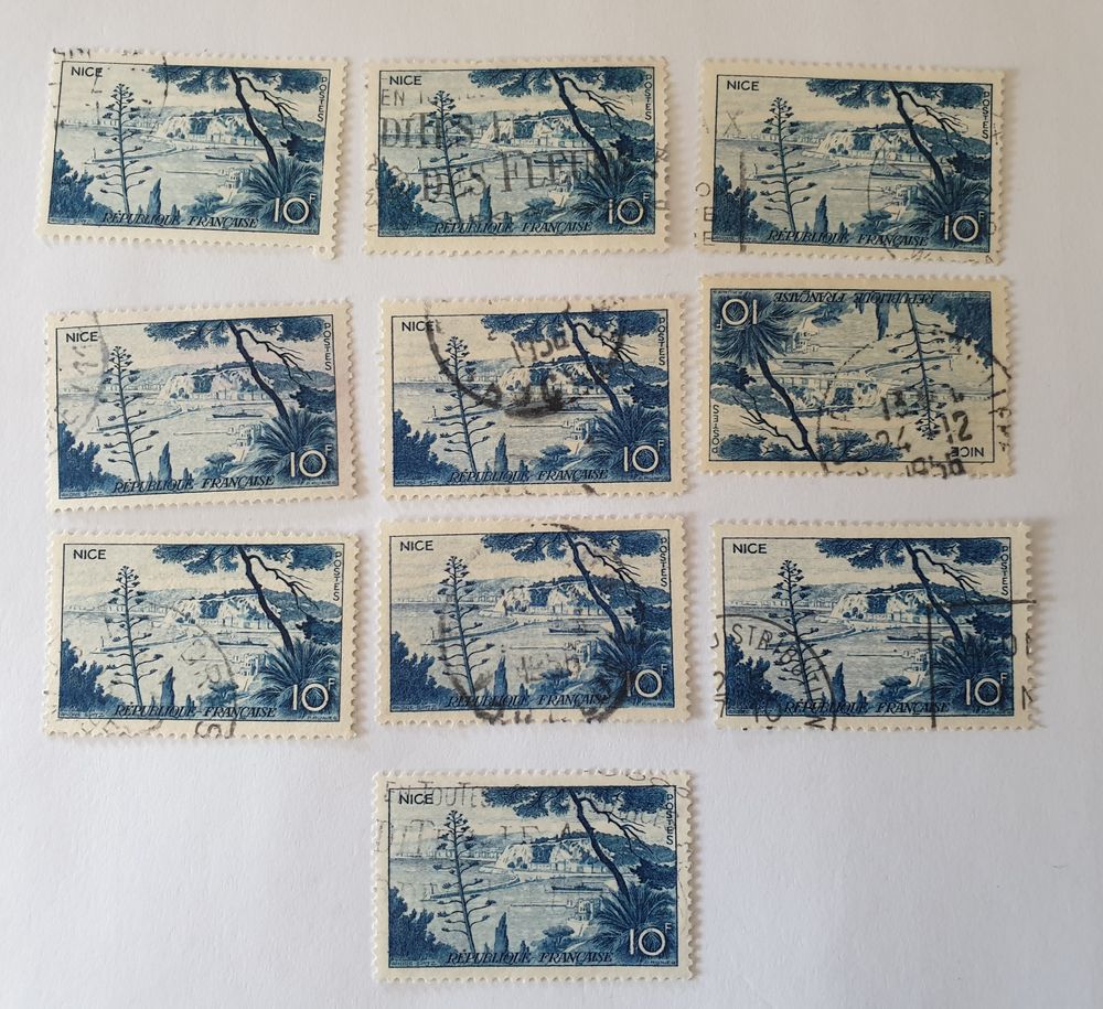 Timbre France Oblit�r� 1955 Le port de nice 10 F - lot  0.60 0 Marseille 9 (13)