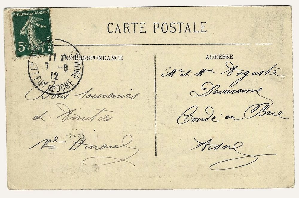 timbre 5 ct vert fonc�, semeuse fond plein sur carte postale 4 Florange (57)