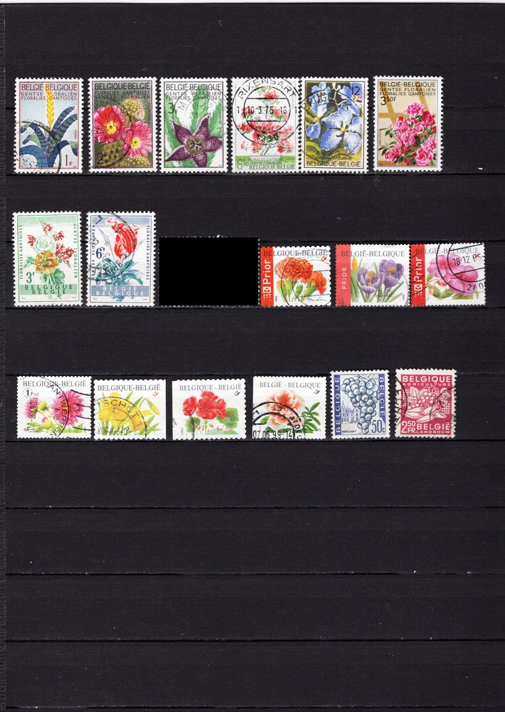 lot de 17 timbres de la BELGIQUE sur la FLORE et les FRUITS 1 Les Églisottes-et-Chalaures (33)