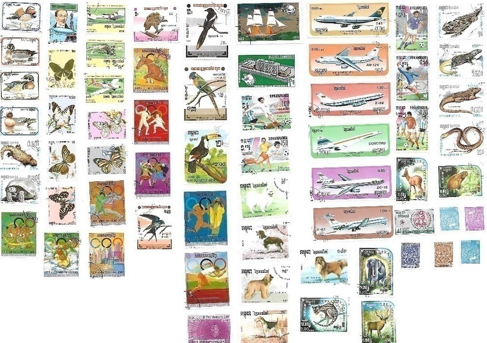 64 Timbres du Cambodge (R�publique Khm�re de Kampuch�a) 0 Le Roc-Saint-Andr� (56)