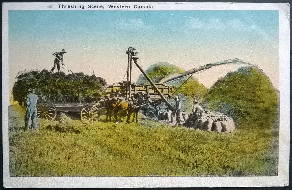 Timbres-CPA-carte postale- CANADA - Threshing scene - Wester 4 Lyon 4 (69)