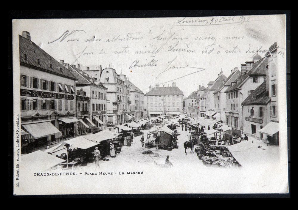 Timbres-CPA-carte postale- Chaux-de-Fond (SUISSE) Place Neuv 5 Lyon 4 (69)