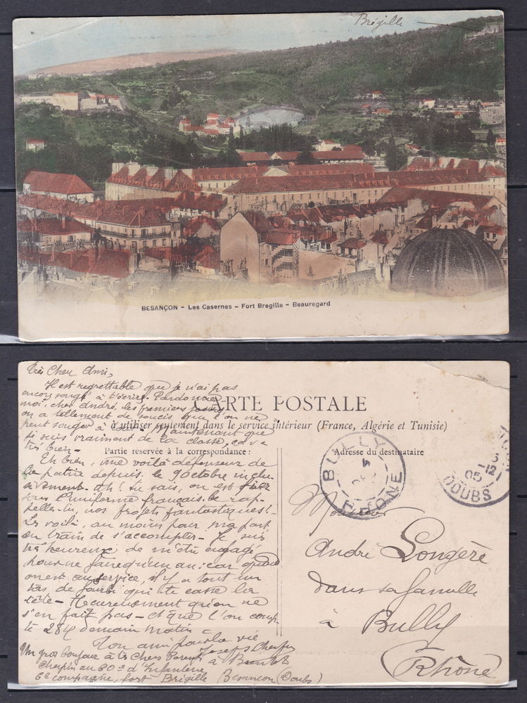 Timbres-CPA-carte postale- Besançon (25) Les casernes - Fort 2 Lyon 4 (69)