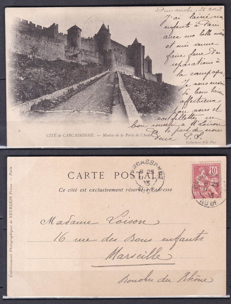 Timbres-CPA-carte postale- CARCASSONNE (11) Montée de la por 3 Lyon 4 (69)