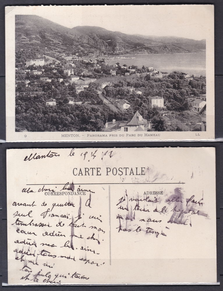 Timbres-CPA-carte postale- MENTON (06) Panorama pris du parc 2 Lyon 4 (69)