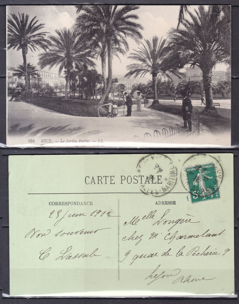 Timbres-CPA-carte postale- NICE (06) Nouveaux jardins - Font 4 Lyon 4 (69)