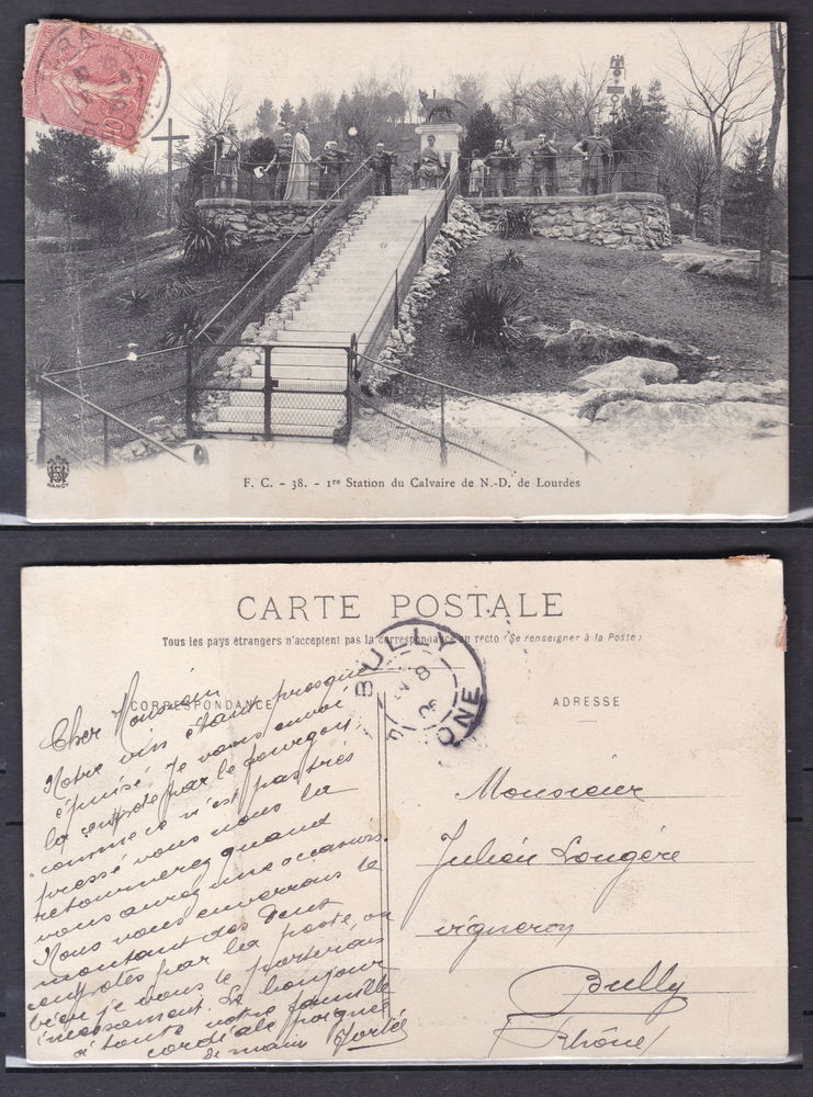 Timbres-CPA-carte postale- LOURDES (65) 1 ère station du Ca 3 Lyon 1 (69)