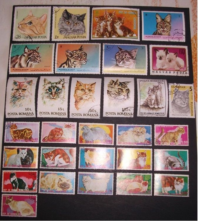 Lot de 30 Timbres sur les CHATS diff�rents et oblit�r�s.
1 Aillevillers-et-Lyaumont (70)