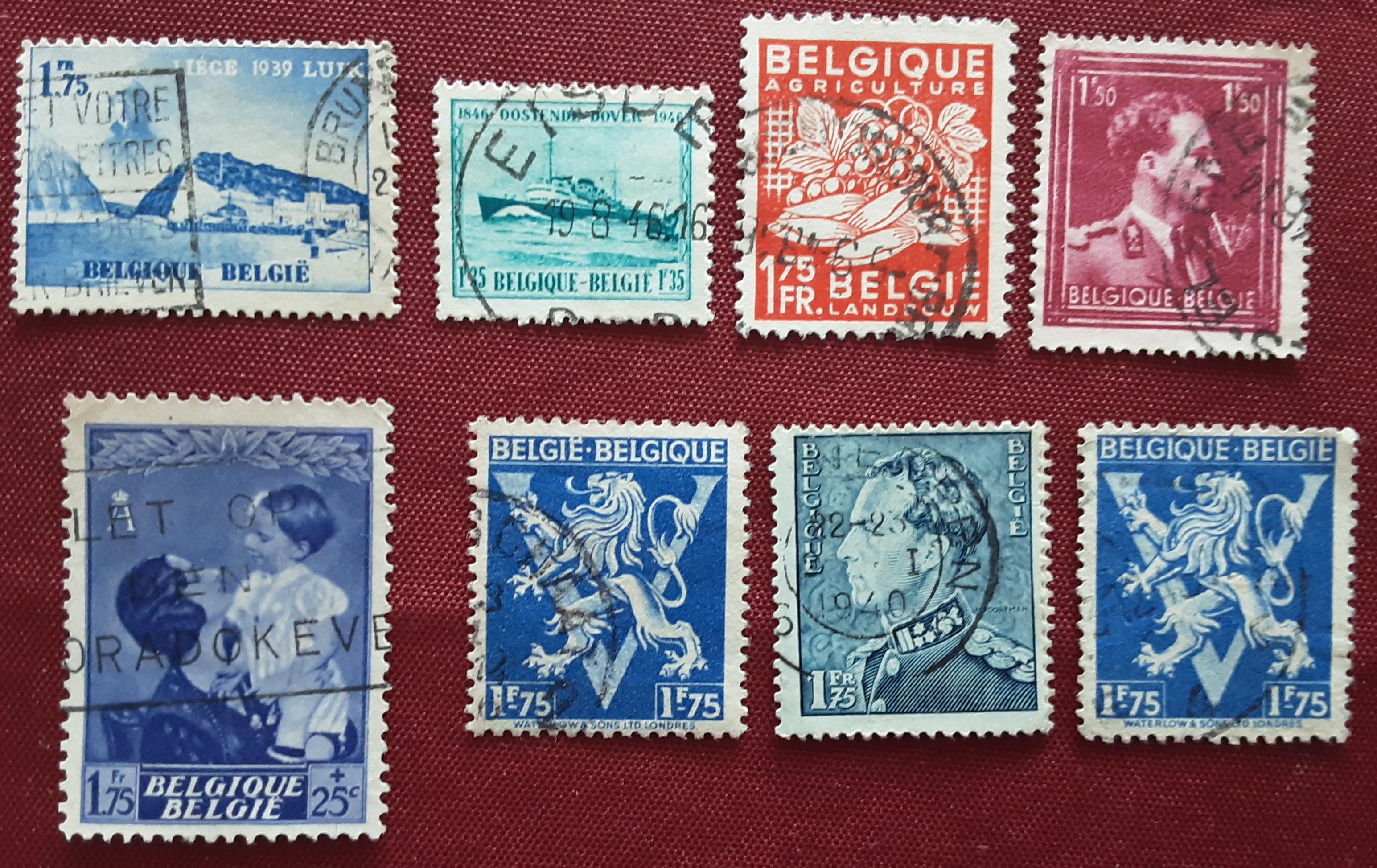8 timbres � collection BELGIQUE oblit�r�s 1940-1946 2 Pontoise (95)