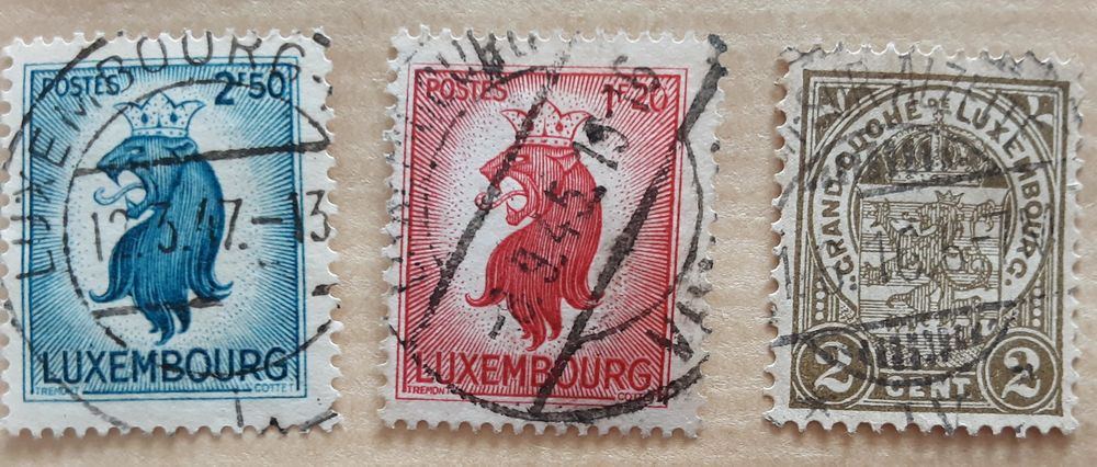 3 timbres � collection  LUXEMBOURG oblit�r�s 1945-1947 3 Pontoise (95)