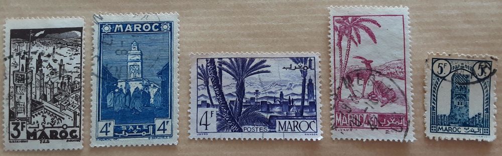  5 timbres � collection  MAROC des ann�es 1930 3 Pontoise (95)