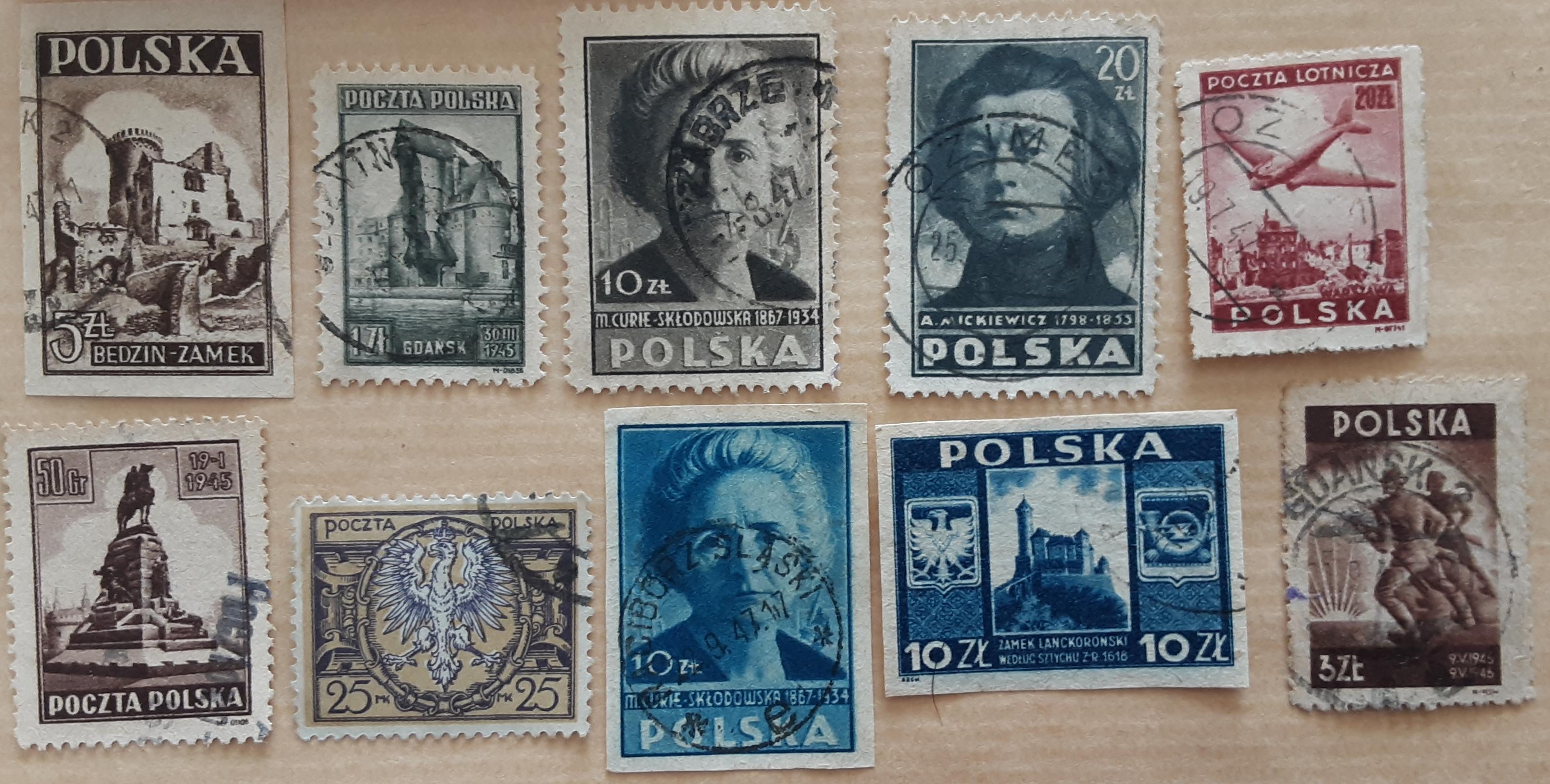 10 timbres � collection  POLOGNE oblit�r�s des ann�es 1947 2 Pontoise (95)