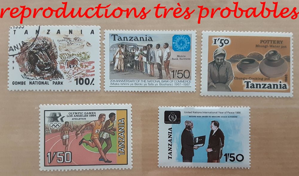 5 timbres � collection  TANZANIE REPRODUCTIONS PROBABLES 1 Pontoise (95)